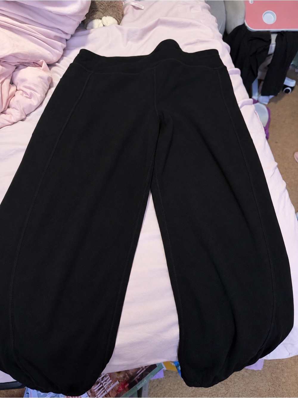 Black Wide-Leg Lounge Leggings with Elastic Hem